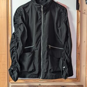 Renuar Black Ruched-Sleeve Zip Jacket